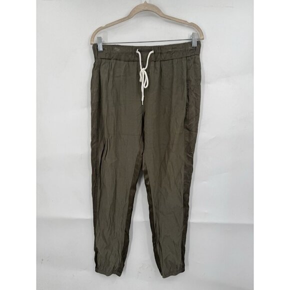 Monrow Women Lightweight Satin Rayon Drawstring Size Medium Green Joggers Lounge - Picture 1 of 8